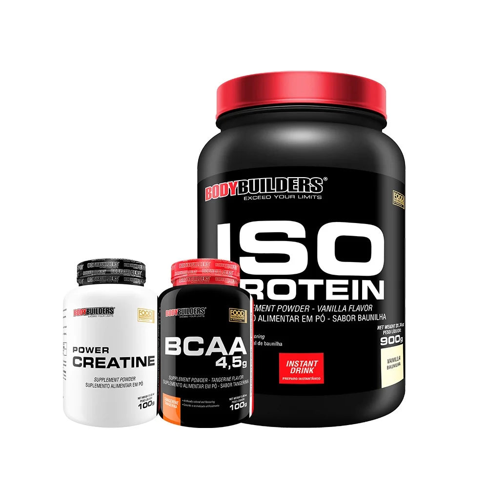 Kit: Whey Isolado 900g + BCAA 100g + Creatina 100g | Bodybuilders - MimoStock