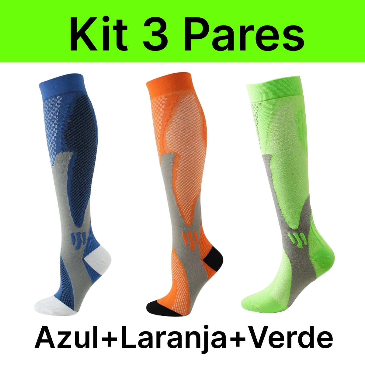 3 Pares de Meias de Compressão 20-30 mmHg | CompressFit Pro - MimoStock