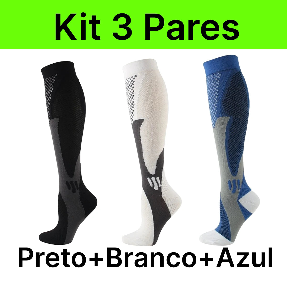 3 Pares de Meias de Compressão 20-30 mmHg | CompressFit Pro - MimoStock