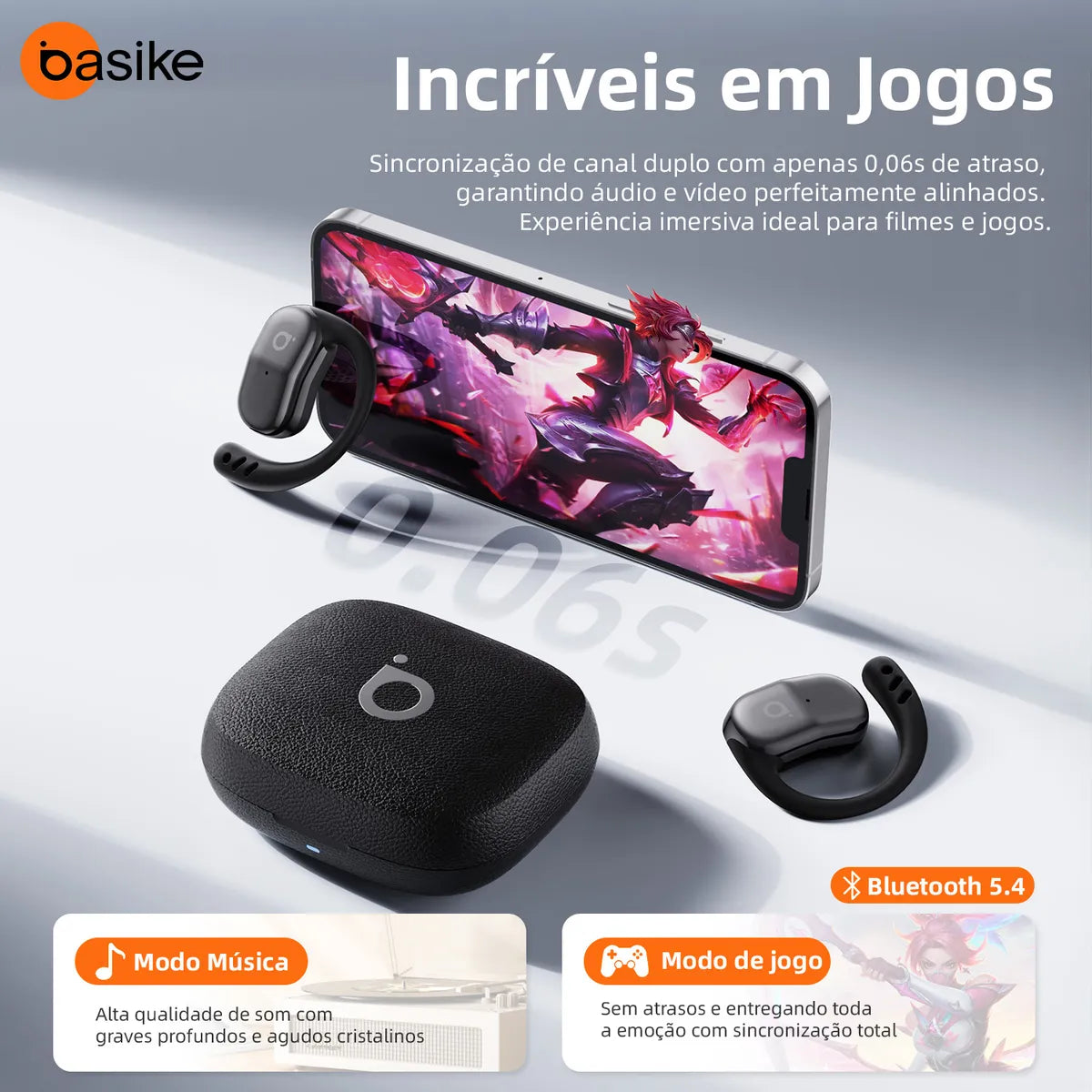 Fones de Ouvido Bluetooth Esportivo e Gamer com Gancho de Orelha | Basike OWS